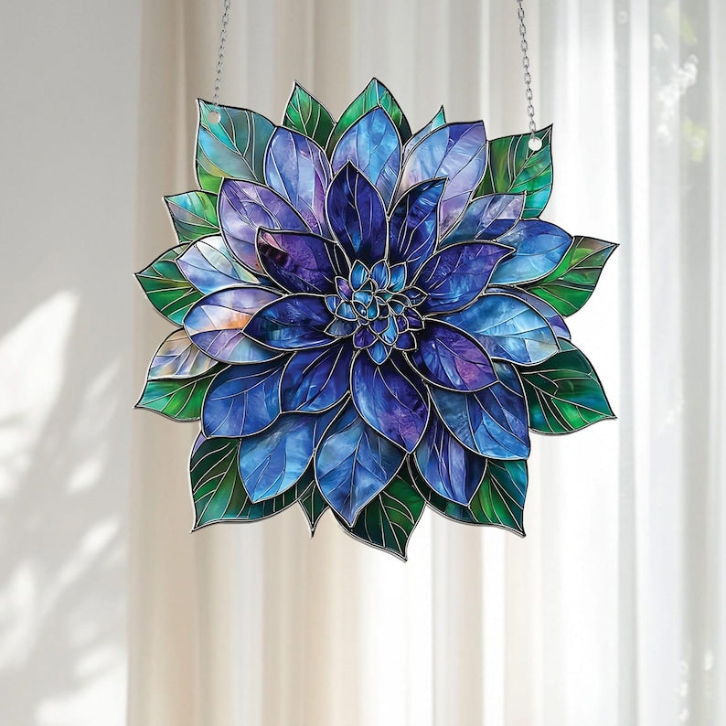 Vibrant Blue Dahlia Acrylic Window Hanging