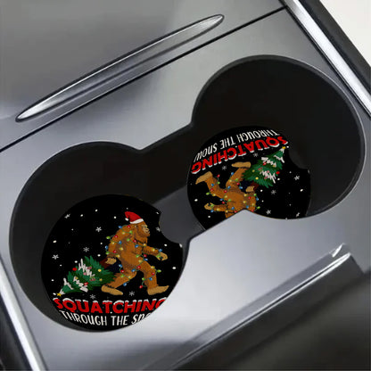 Funny Sasquatch & Christmas Tree Car Coaster