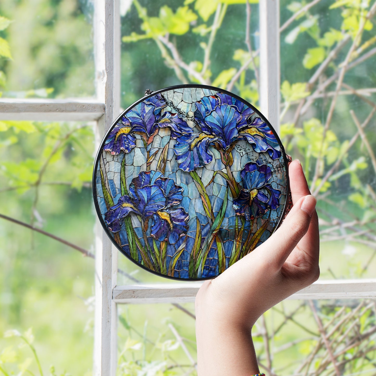 Blue Iris Stained Glass Suncatcher