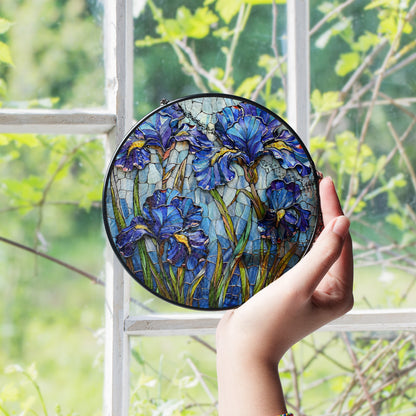 Blue Iris Stained Glass Suncatcher