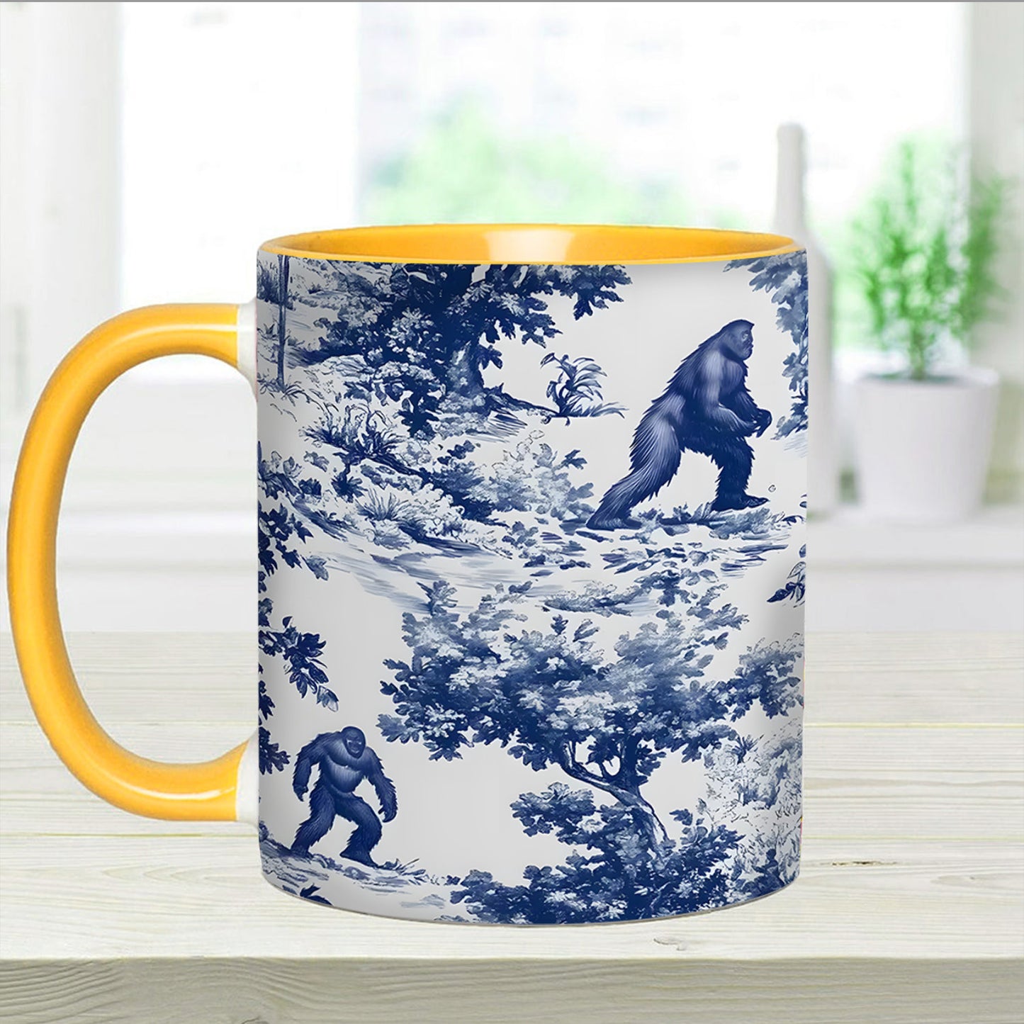 Bigfoot Sasquatch Print Forest Toile Funny Accent Mug