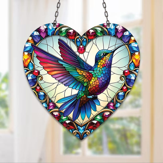 Vibrant Hummingbird Acrylic Window Hanging