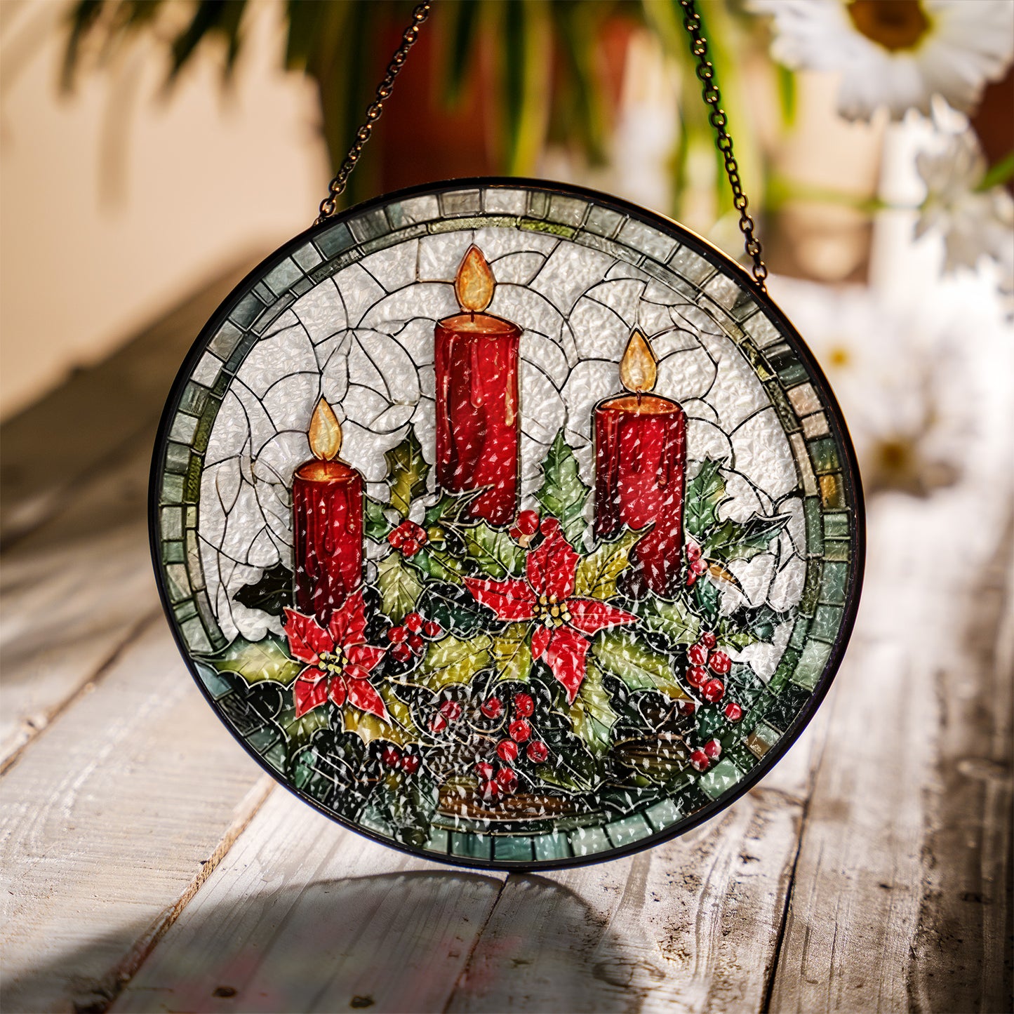 Christmas Tree & Candle Stained Glass Suncatcher