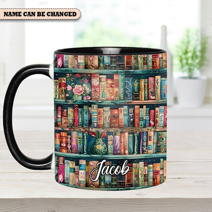 Personalized Bookshelf Mug – Cozy Library Lover’s Dream