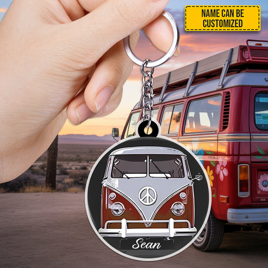 Personalized Retro Hippie Bus Keychain