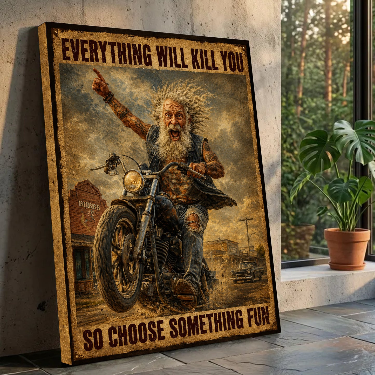 Vintage Old Man Biker Poster & Canvas