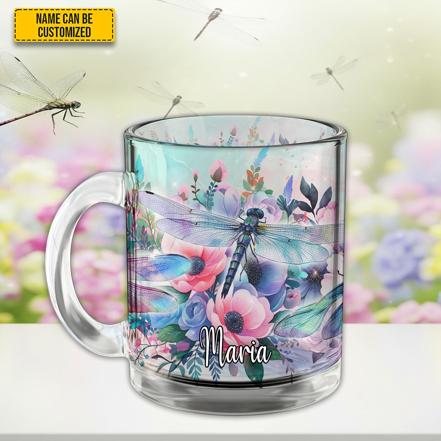 Dragonfly Flower - Personalized Dragonfly Glass Mug