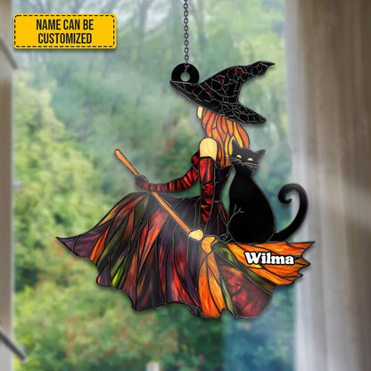 Beautiful Witch With Black Cat - Personalized Witch Acrylic Window