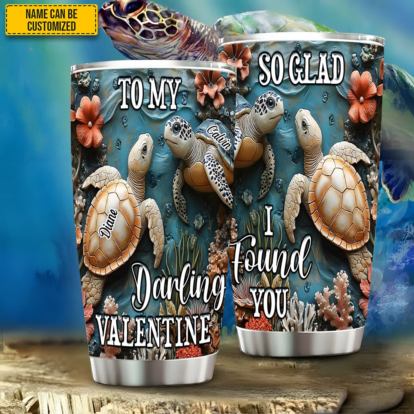 So Glad I Found You - Personalized Turtle Couple Tumbler