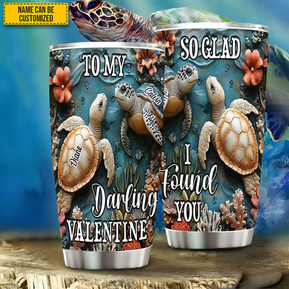 So Glad I Found You - Personalized Turtle Couple Tumbler