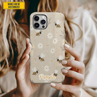 Beige Bee and Daisy Floral - Personalized Phone Case