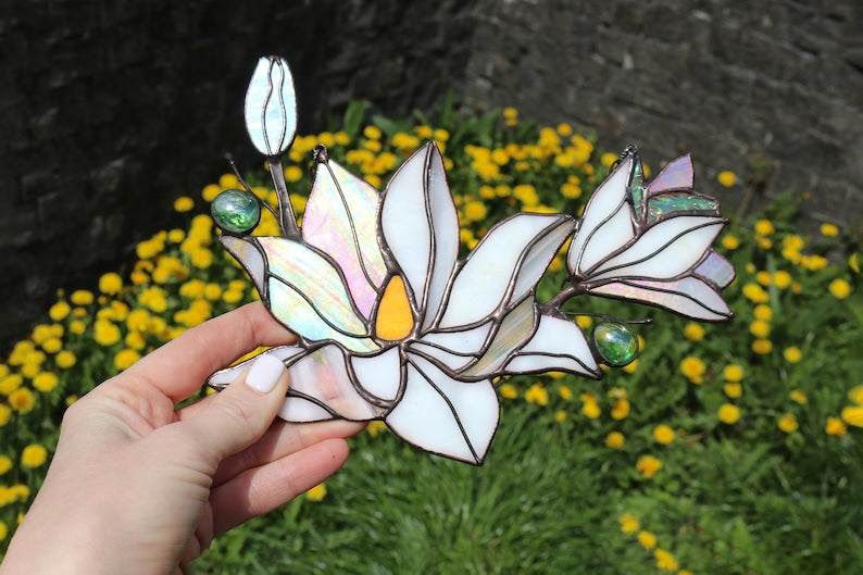 Magnolia White Flower Window Hanging Acrylic