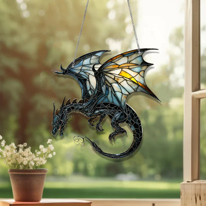 Fantasy Dragon Stained Glass Window Hanging Decor