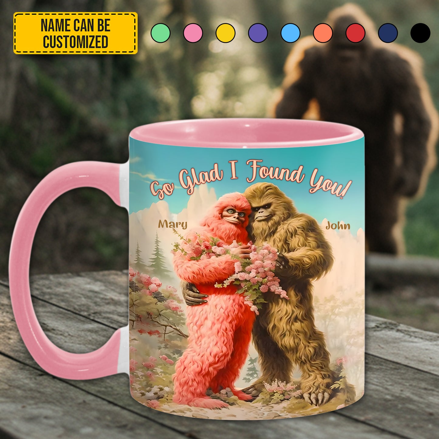 So Glad I Found You - Personalized BigFoot Couple Lovers Anniversary Accent Mug!