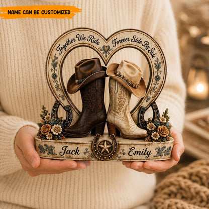 Personalized Cowboy Couple Wooden Block Sign – Anniversary & Wedding Gift for Western Couple