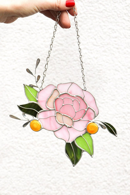Pink Peony Flower Window Hanging Acrylic