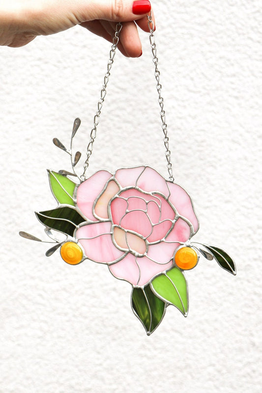 Pink Peony Flower Window Hanging Acrylic
