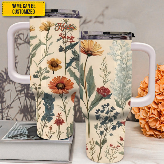 Love Wildflowers - Personalized Tumbler With Handle 40oz