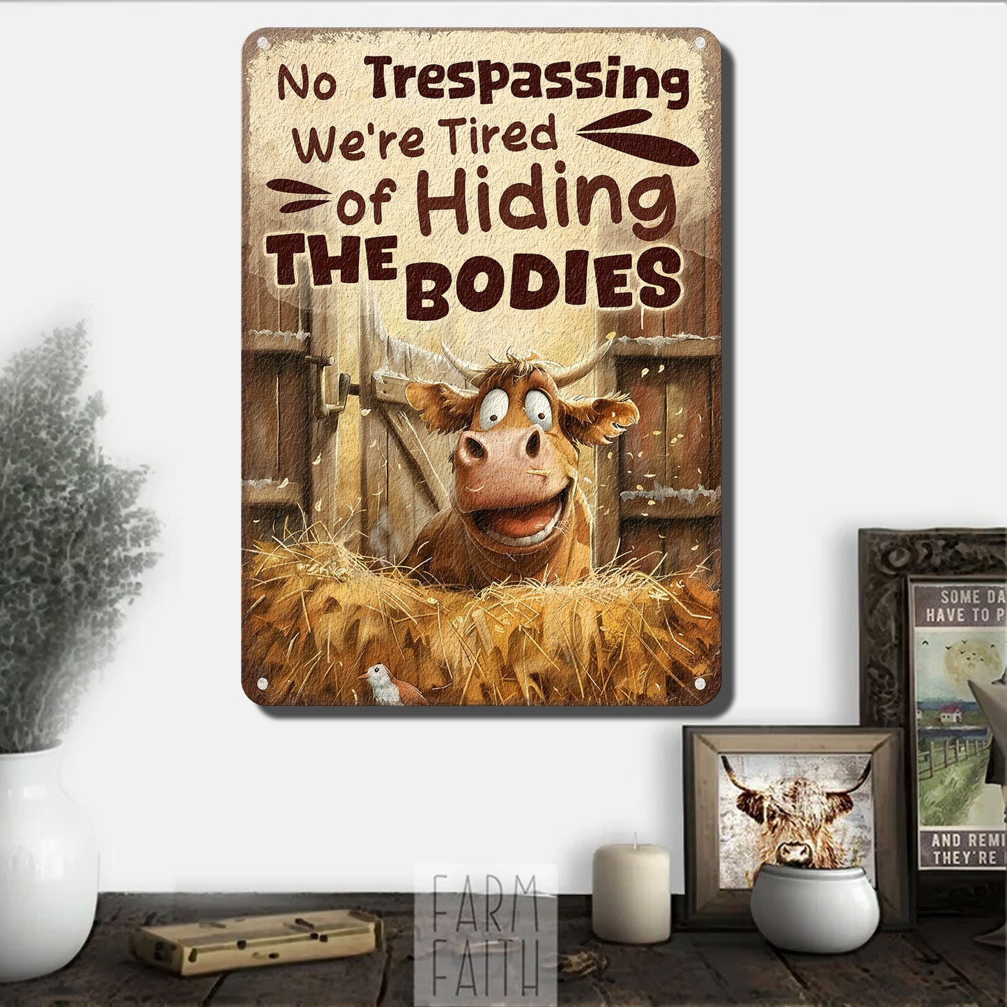 No Trespassing Cow - Metal Sign