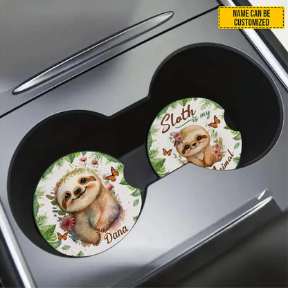 Personalized Sloth-Themed Car Coaster