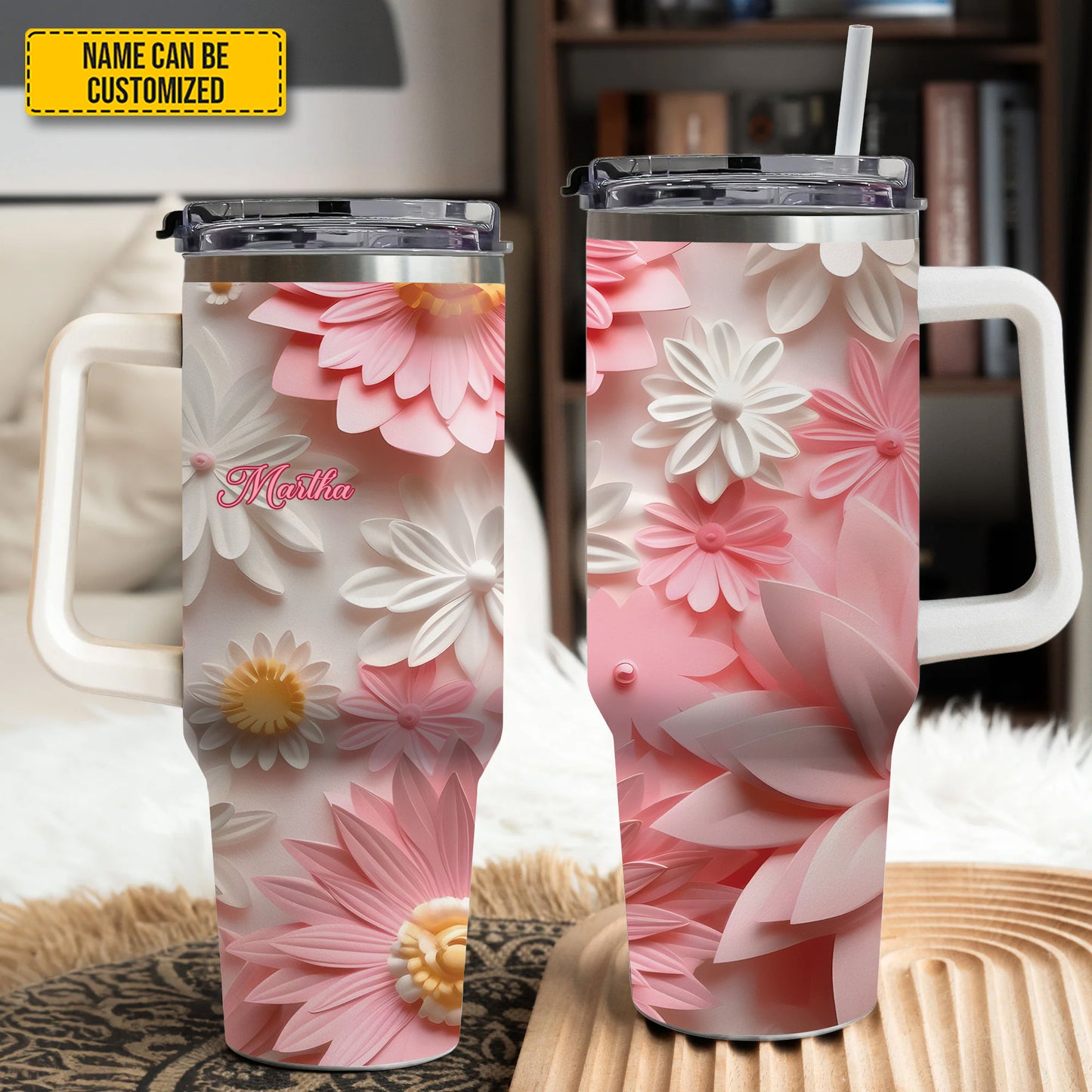 Beautiful Flowers - Personalized Tumbler With Handle 40oz