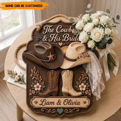 Personalized Rustic Western Wedding Wooden Block Sign,Country Wedding Gift for Couple