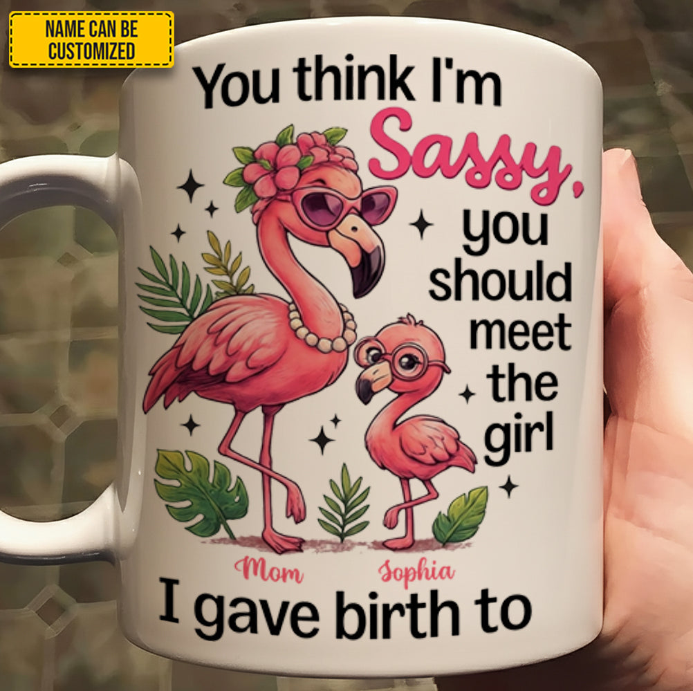 Personalized Flamingo Mom & Daughter White Mug