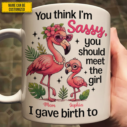 Personalized Flamingo Mom & Daughter White Mug