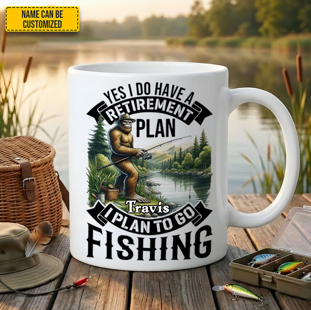 Legend Never Retires – Personalized Bigfoot Fishing White Mug