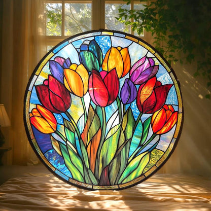 Colorful Tulips Acrylic Hanging – Vibrant Window Hanging Decoration