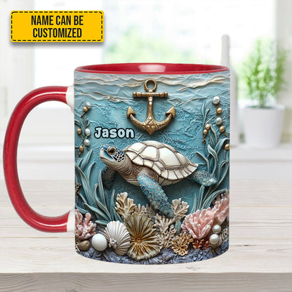 Personalized Beautiful Sea Turtle Accent Mug