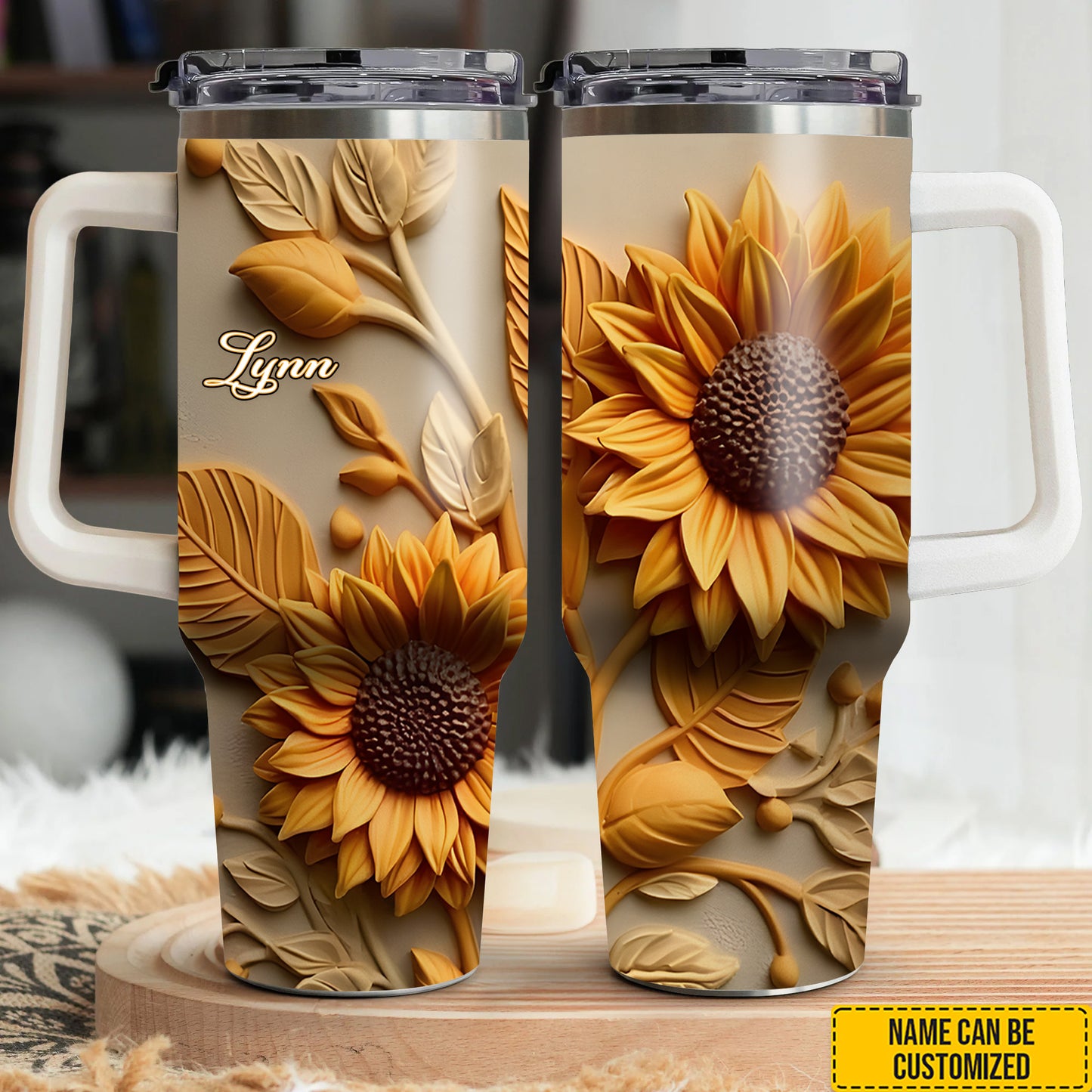 Love Sunflower - Personalized Tumbler With Handle 40oz