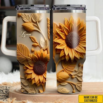 Love Sunflower - Personalized Tumbler With Handle 40oz