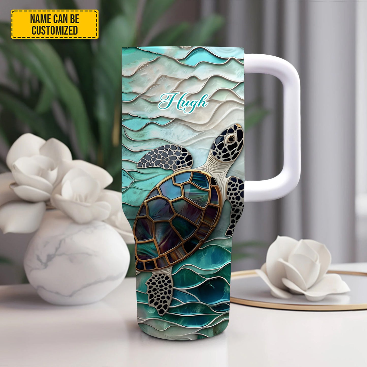Ocean Turtle - Personalized Tumbler With Handle 40oz