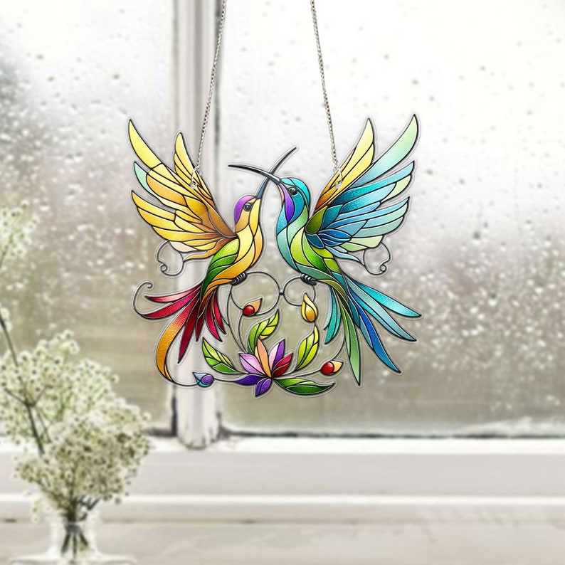 ACRYLIC Couple Of Humming Bird Window Hanging