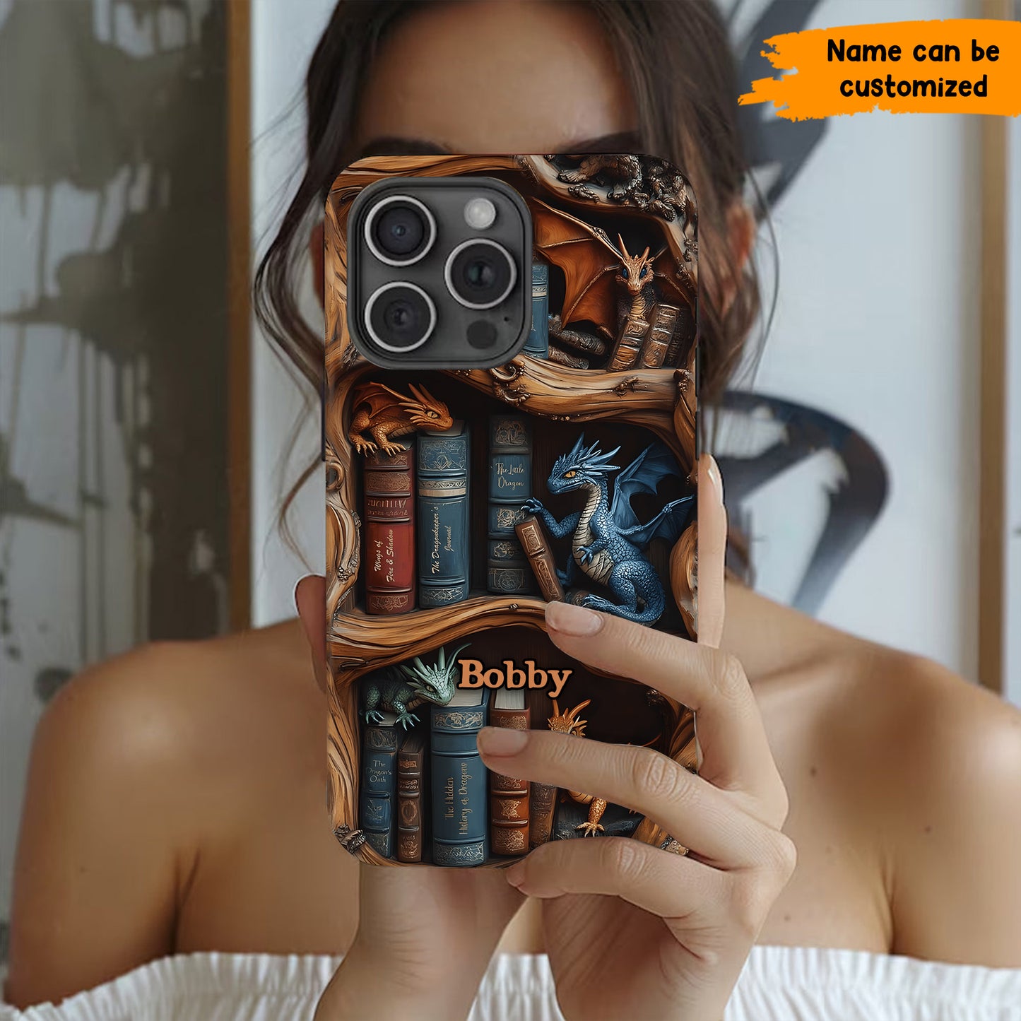Personalized Dragon & Bookshelf Phone Case