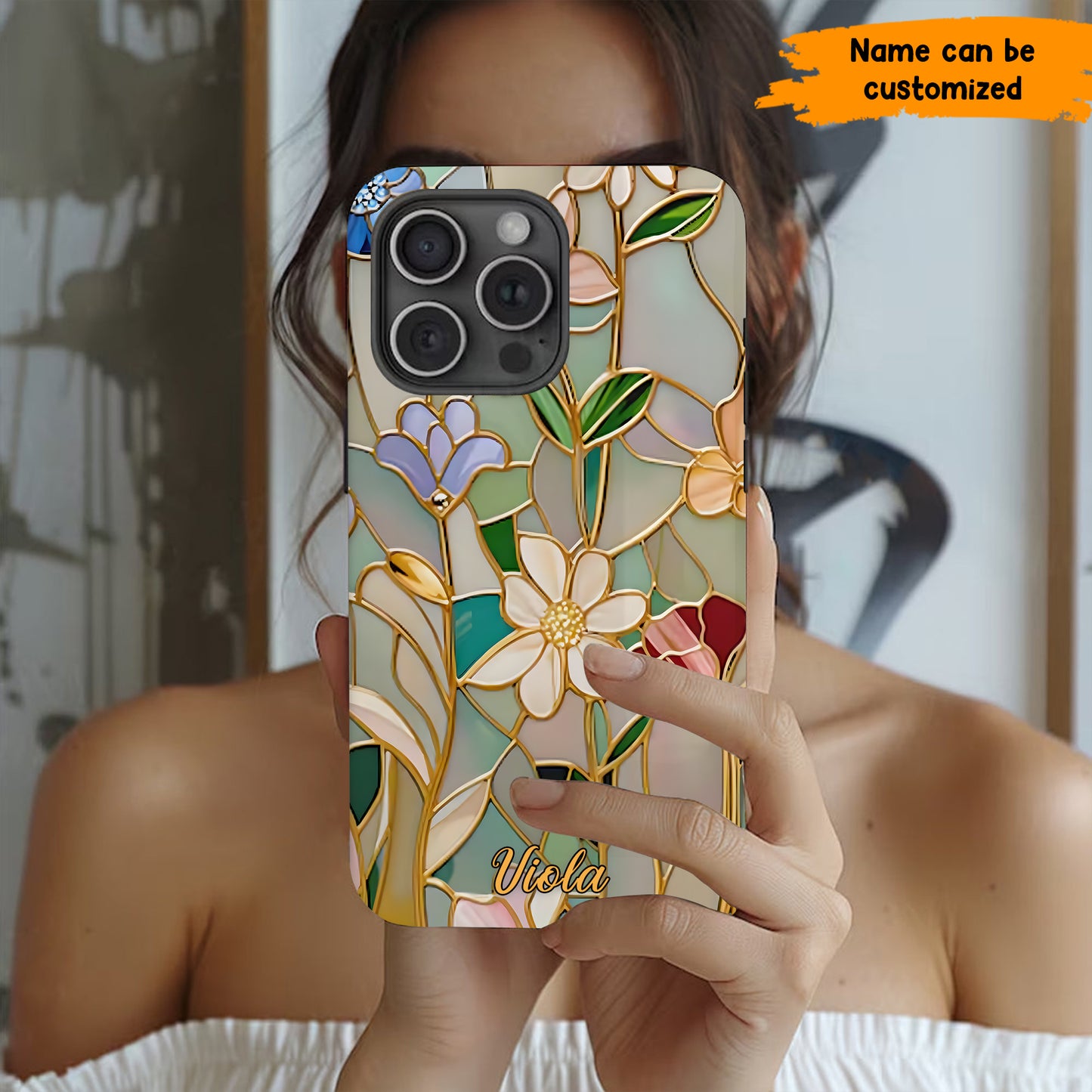 Personalized Wildflower Stained Glass Effect Phone Case