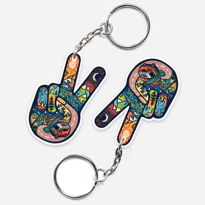 Peace & Love Retro Keychain