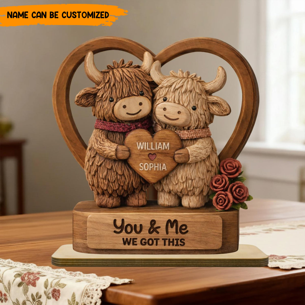 Custom Highland Cow Wooden Plaque – Personalized Couple Gift