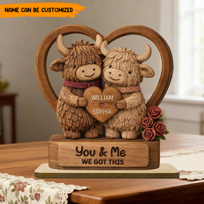 Custom Highland Cow Wooden Plaque – Personalized Couple Gift