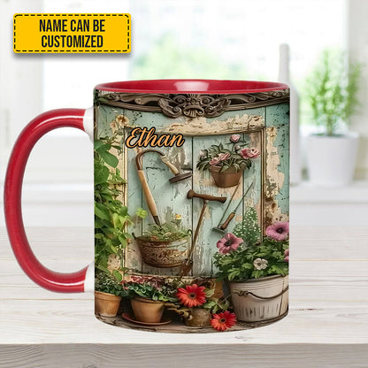 Garden Tools And Flowers - Personalized Gardening Accent Mug