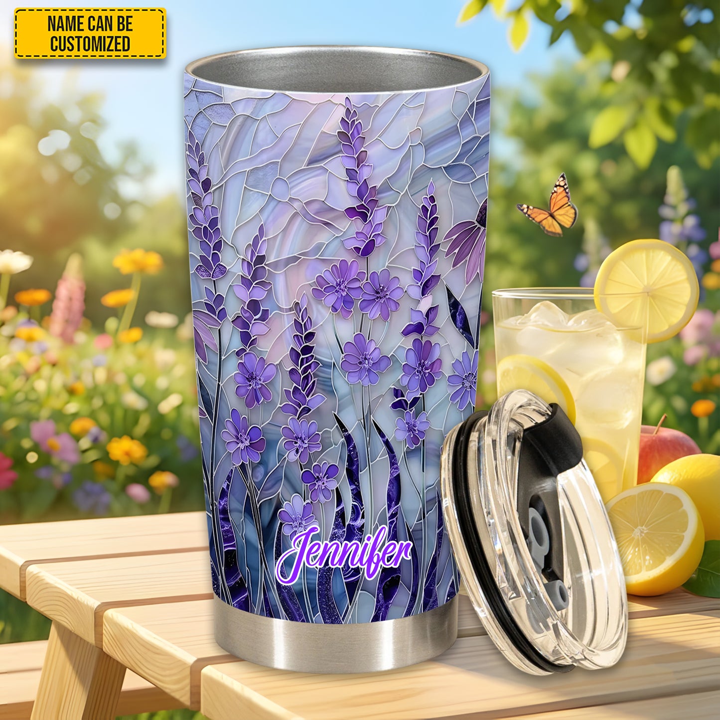 Personalized Lavender Stained Glass Tumbler