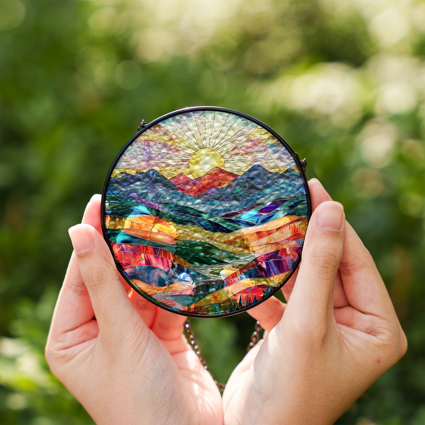 Mountain Sunrise Stained Glass Suncatcher