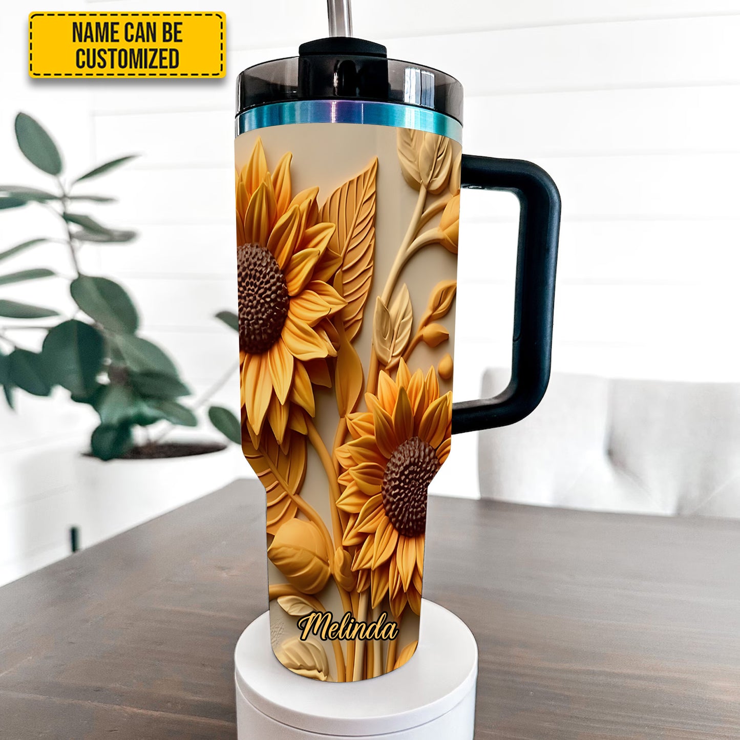 Love Sunflower - Personalized Tumbler With Handle 40oz