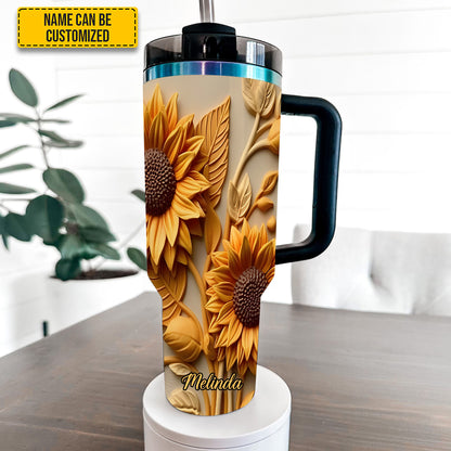 Love Sunflower - Personalized Tumbler With Handle 40oz