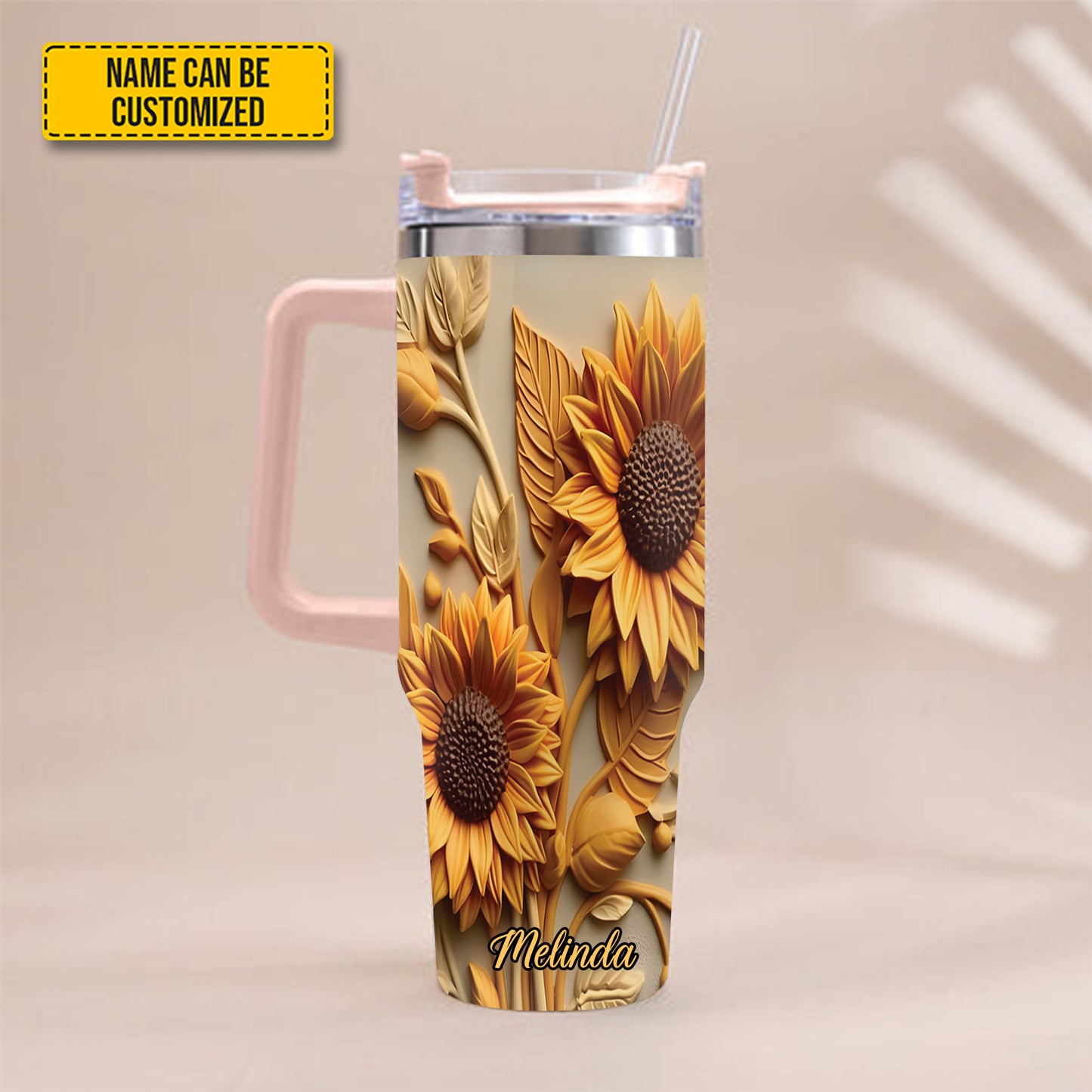 Love Sunflower - Personalized Tumbler With Handle 40oz