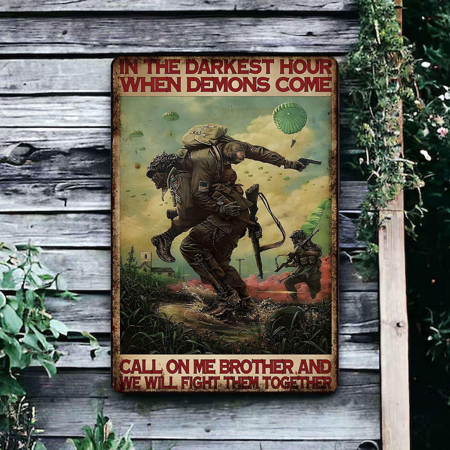 In The Darkest Hour When Demons Come Metal Sign - Veteran Metal Sign