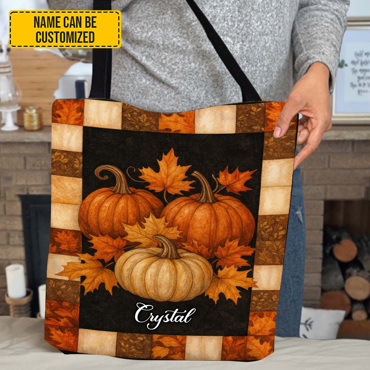 Vintage Autumn Plaid Pumpkin - Personalized Tote Bag