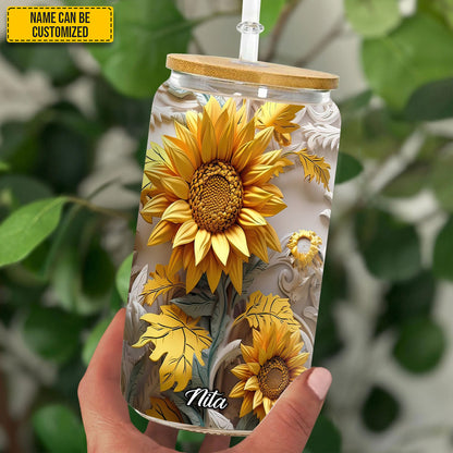 Beaufiful Sunflower - Personalized 16Oz Glass Cup