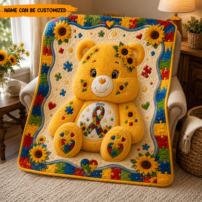 Personalized Autism Sunflower Bear Blanket